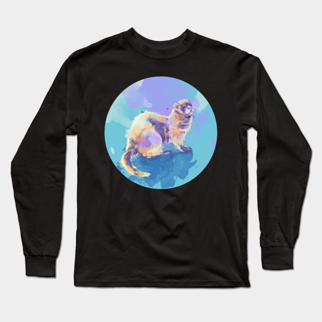 Ferret Dream, Colorful Animal Painting Long Sleeve T-Shirt by Flo Art Studio